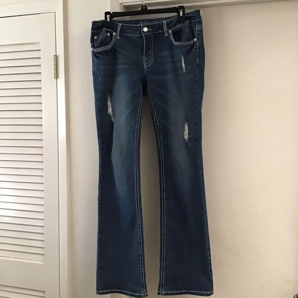 Vivi Diva Dark Demim Rhinestone Accent Jeans Sz Junior 11
